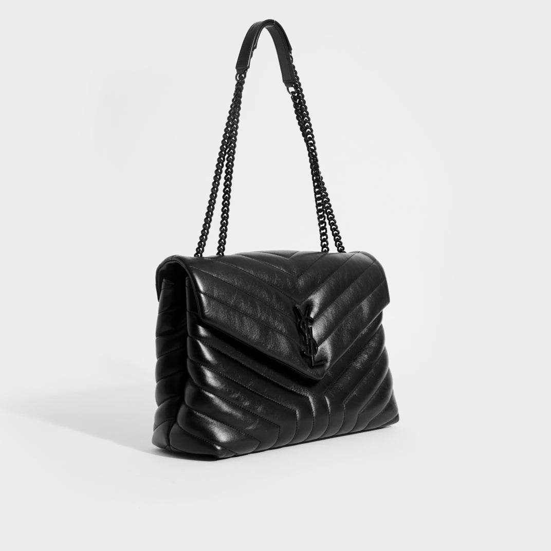 Medium Loulou Leather Shoulder Bag in Black