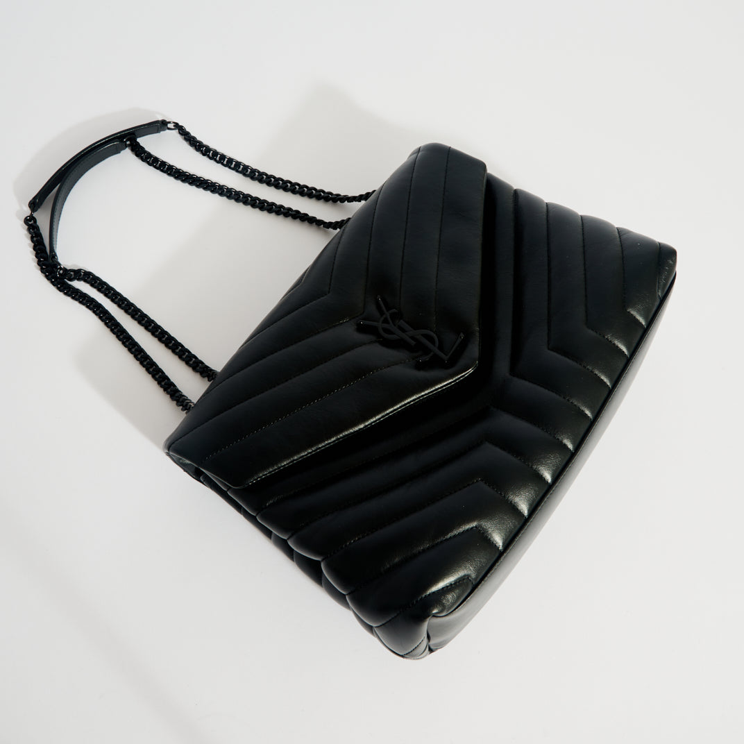 Medium Loulou Leather Shoulder Bag in Black