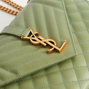 SAINT LAURENT Medium Monogram Quilted Leather Envelope Shoulder Bag in Sage Green