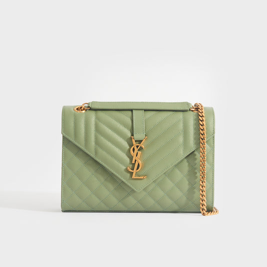 Medium Monogram Quilted Leather Envelope Shoulder Bag in Sage Green