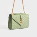 Medium Monogram Quilted Leather Envelope Shoulder Bag in Sage Green