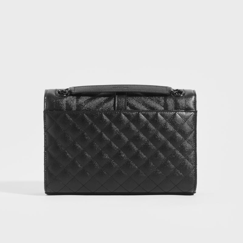 Medium Quilted Textured-Leather Envelope Shoulder Bag in Black with Black Hardware