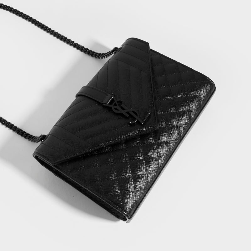 Saint Laurent - Envelope Medium Quilted Textured-leather Shoulder Bag - Black