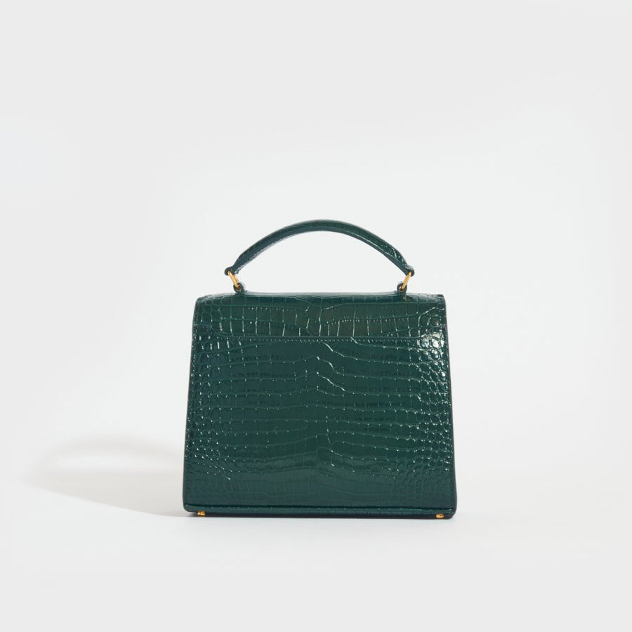 SAINT LAURENT Mini Cassandra Crocodile-Embossed Shiny Leather in Mint