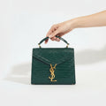 SAINT LAURENT Mini Cassandra Crocodile-Embossed Shiny Leather in Mint