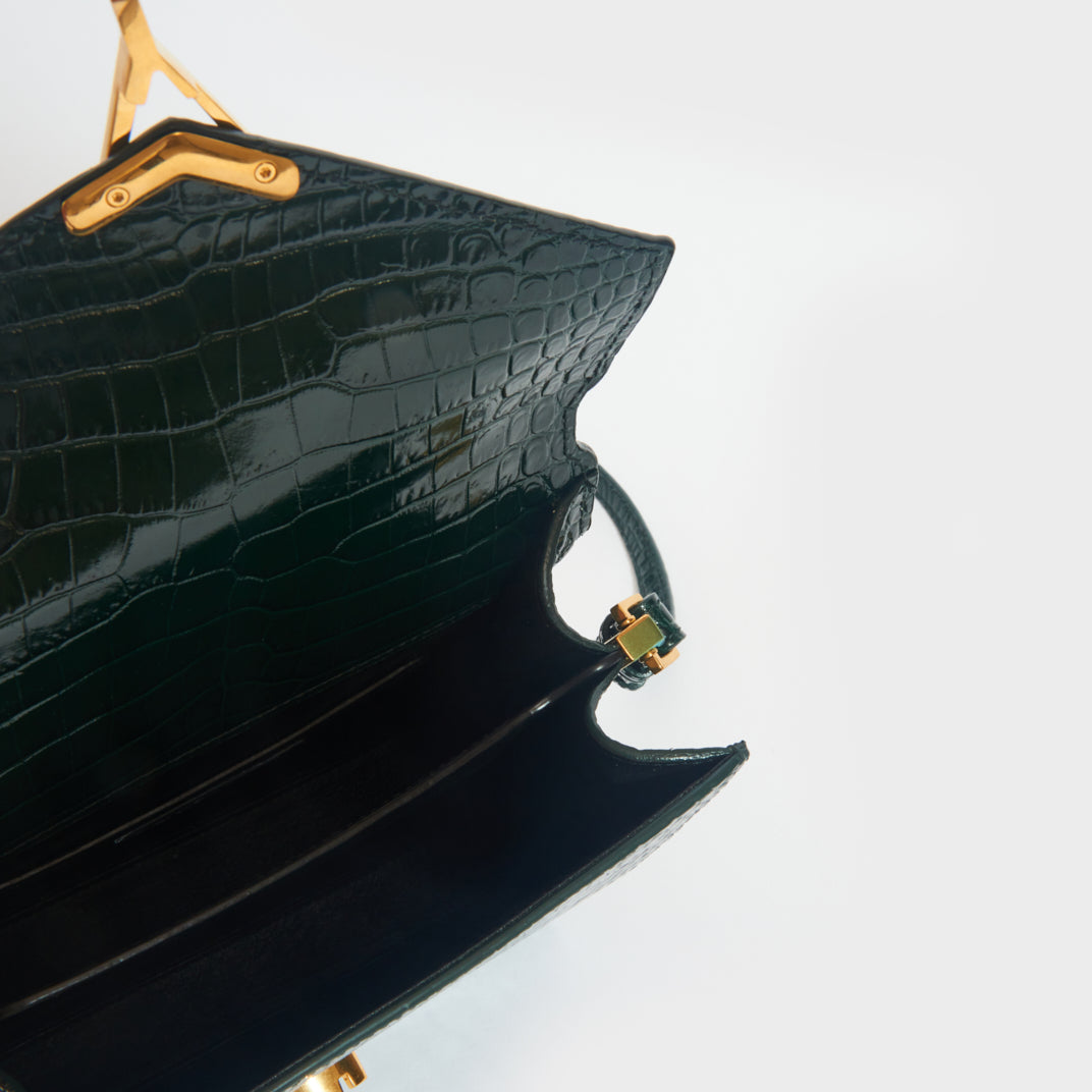 Mini Cassandra Crocodile-Embossed Shiny Leather in Mint
