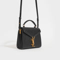 Mini Cassandra Grain De Poudre Embossed Leather Bag in Black