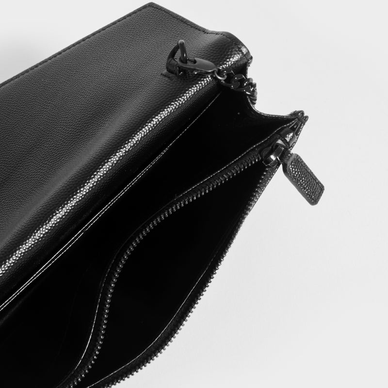 Monogram Envelope Clutch Bag in Black Leather with Black Hardware