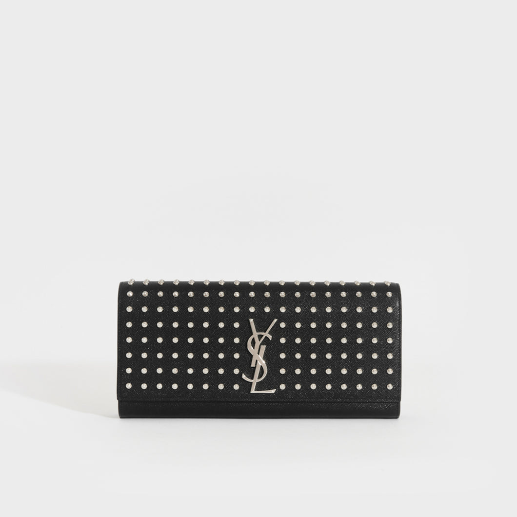 SAINT LAURENT Monogram Studded Clutch in Black