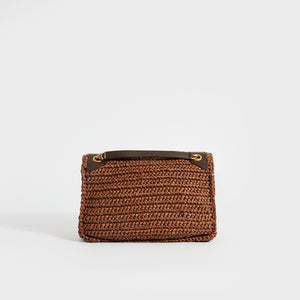 SAINT LAURENT Niki Medium Leather-Trimmed Raffia Shoulder Bag in Brown