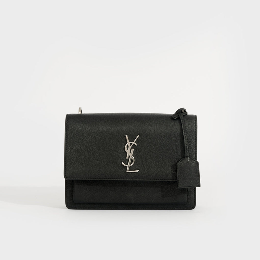 SAINT LAURENT Sunset Medium Leather Crossbody Bag in Black