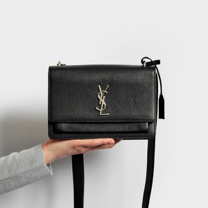 SAINT LAURENT Sunset Medium Leather Crossbody Bag in Black