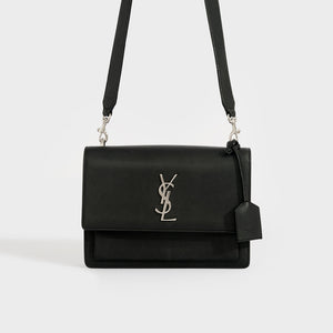 SAINT LAURENT Sunset Medium Leather Crossbody Bag in Black