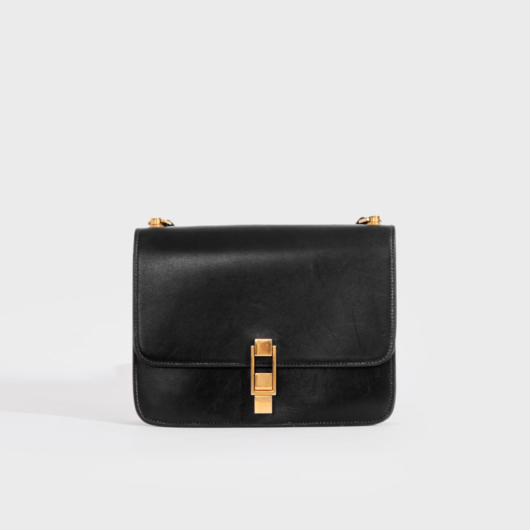 Front of the SAINT LAURENT Le Carré Medium Leather Bag in Black 