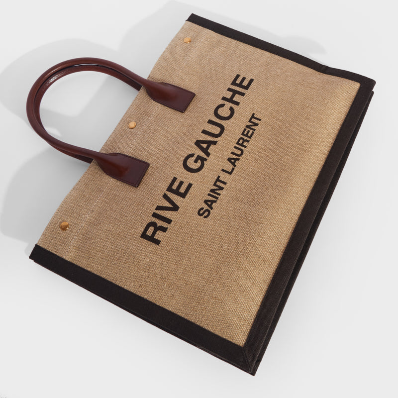 rive gauche tote bag in linen and leather