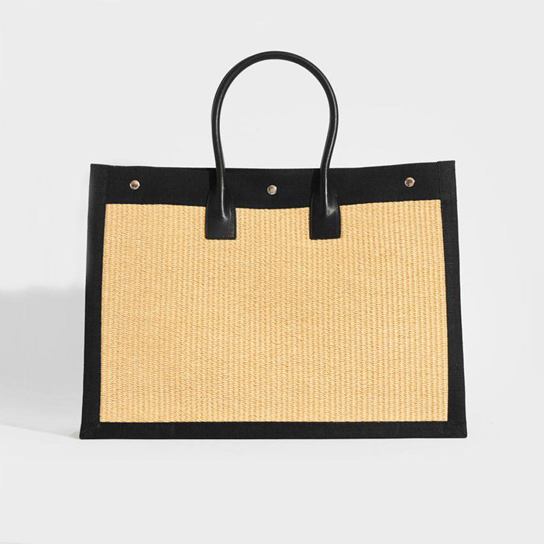 Rive Gauche Leather and Raffia Tote Bag