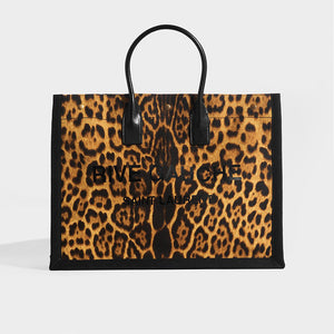 Front of the SAINT LAURENT Rive Gauche Tote Bag in Leopard Print