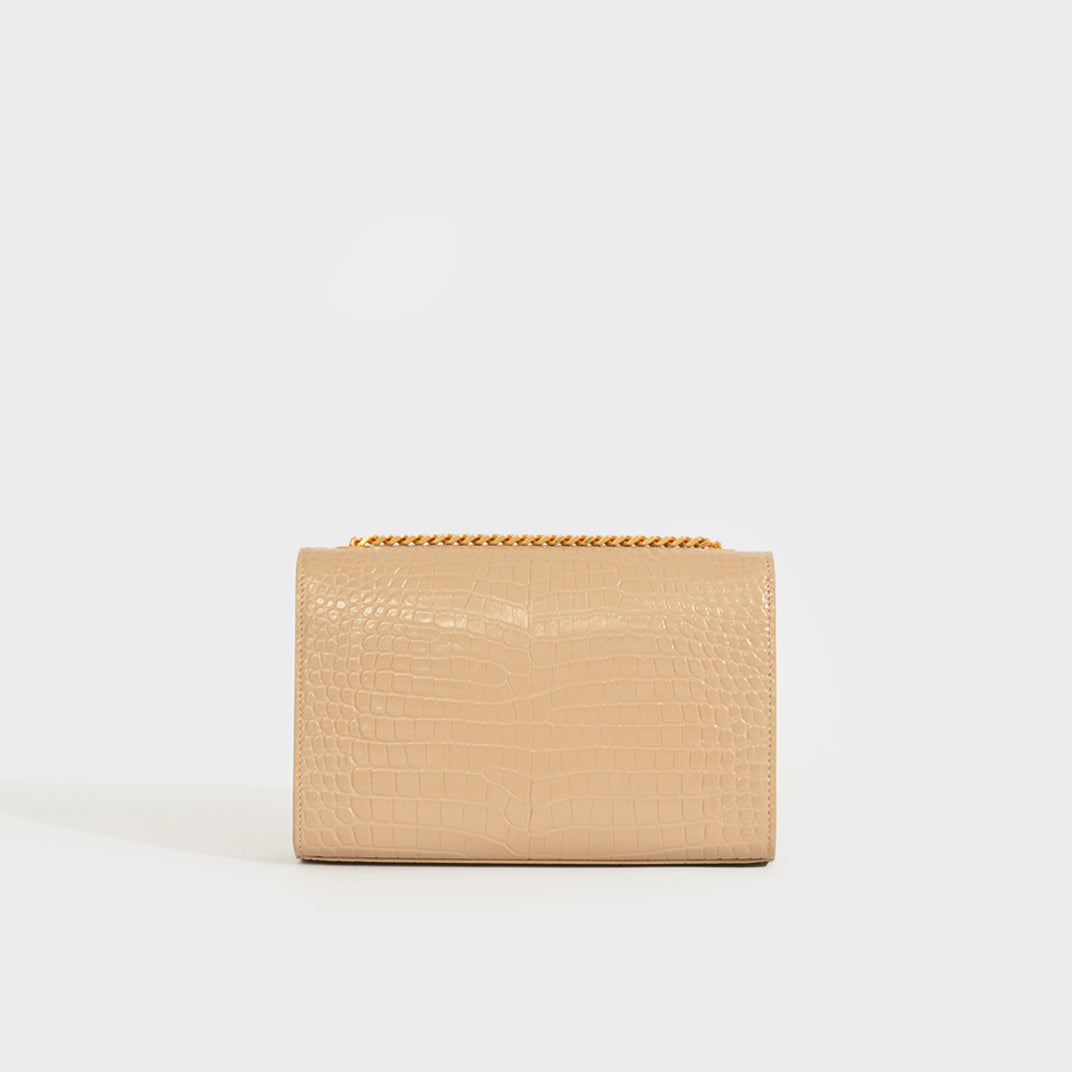 Small Kate Embossed Leather Shoulder Bag in Dark Beige