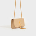 Small Kate Embossed Leather Shoulder Bag in Dark Beige