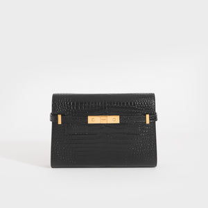 Saturday Small Croc Effect Patent Leather Pouch in Black - The