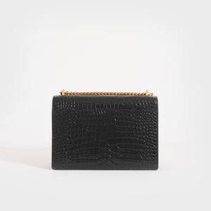 SAINT LAURENT Sunset Medium Croc-Effect Leather Shoulder Bag in Black