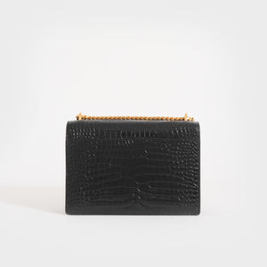 SAINT LAURENT Sunset Medium Croc-Effect Leather Shoulder Bag in Black [ReSale]