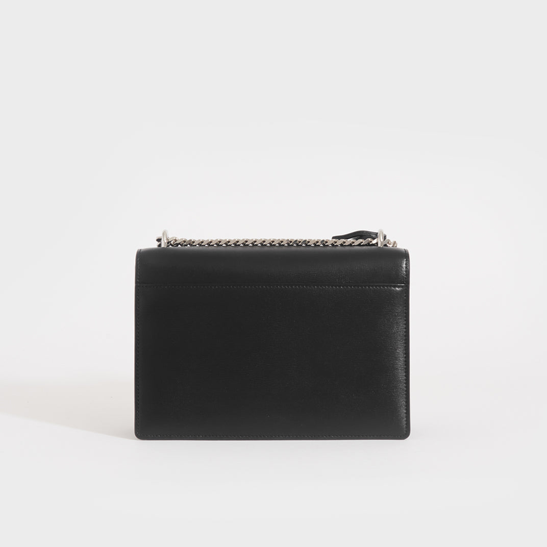 Sunset Medium Leather Shoulder Bag in Black with Silver Hardware
