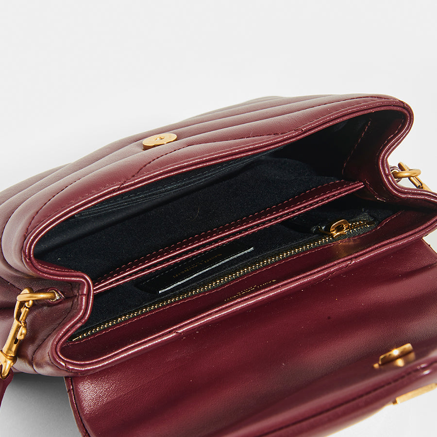 Inside view of SAINT LAURENT Toy LouLou Shoulder Bag in Dark Red Leather
