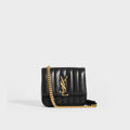 Front of SAINT LAURENT Vicky Smooth Leather Crossbody in Black