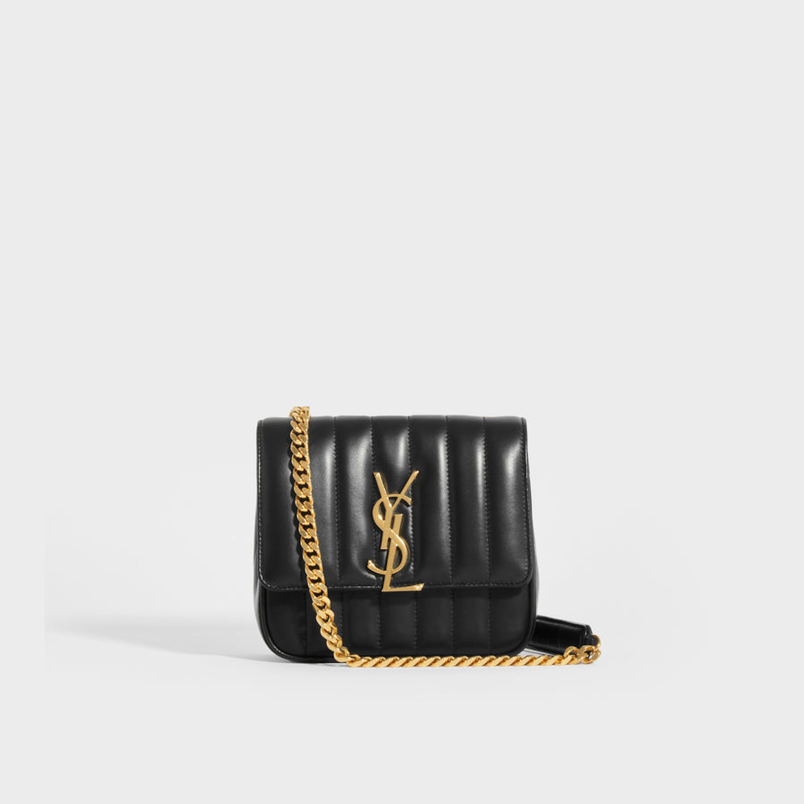 Front of SAINT LAURENT Vicky Smooth Leather Crossbody in Black