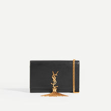 Load image into Gallery viewer, SAINT LAURENT Kate Wallet in Black Leather with Gold Metal Strap, Gold YSL Hardware and Gold Tassel