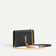 Load image into Gallery viewer, Side view of SAINT LAURENT Kate Tassel Chain Wallet in Black with Gold Hardware 