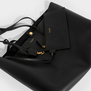 SAINT LAURENT Large Shopper Tote in Black Textured Leather
