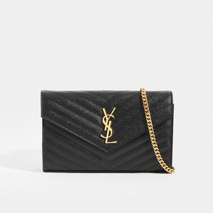 SAINT LAURENT Monogram Chevron-Quilted Crossbody in Black Leather