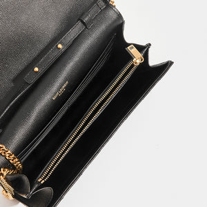 Inside of SAINT LAURENT Monogram Chevron-Quilted Cross-body in Black Leather