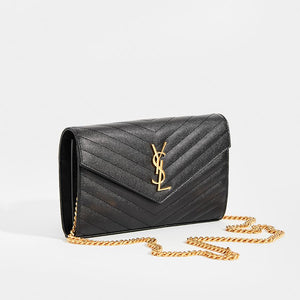 SAINT LAURENT Monogram Chevron-Quilted Crossbody in Black Leather