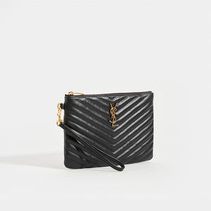 SAINT LAURENT Monogramme Quilted Pouch in Black Leather