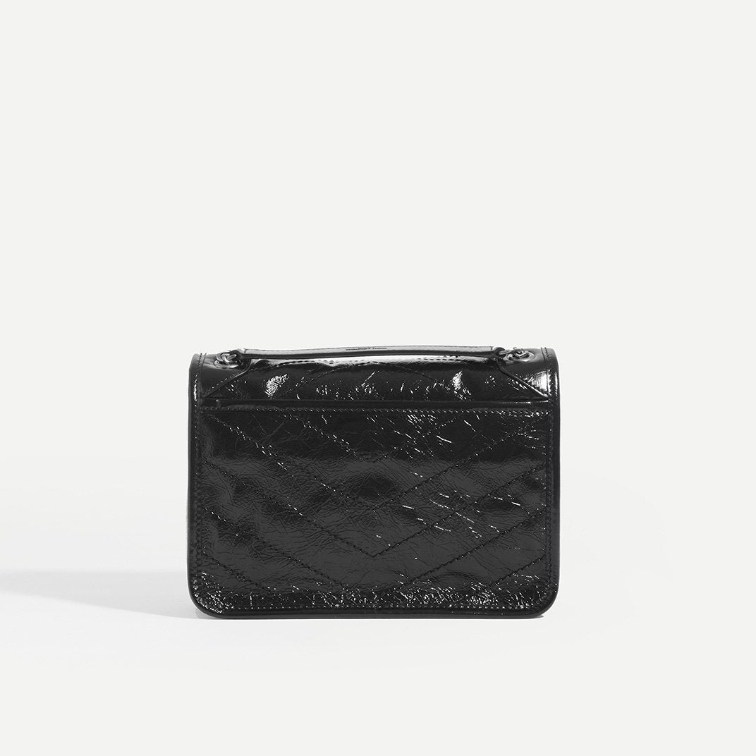 Niki Baby in Crinkled Leather in Black