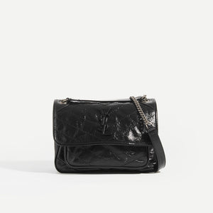 SAINT LAURENT Niki Baby in Crinkled Leather in Black