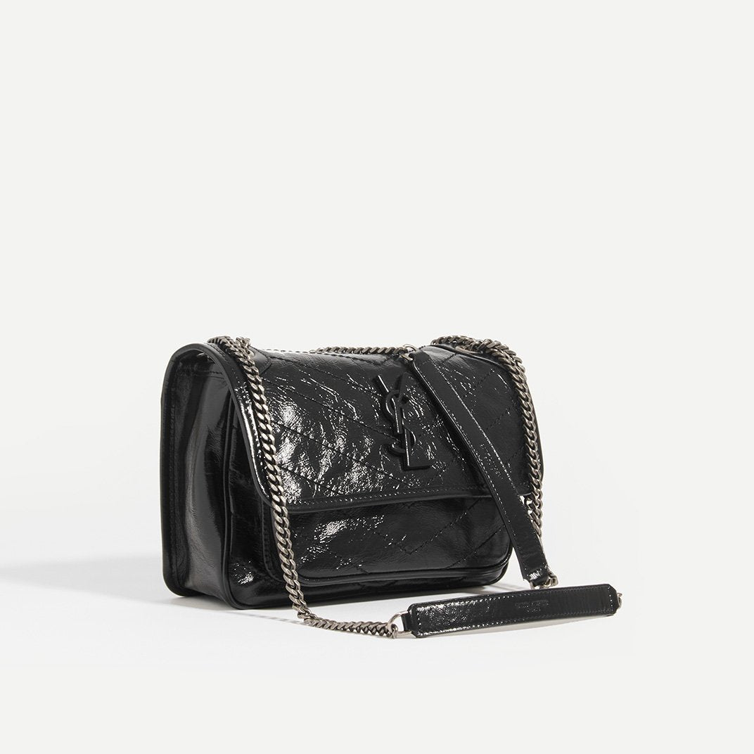 Niki Baby in Crinkled Leather in Black
