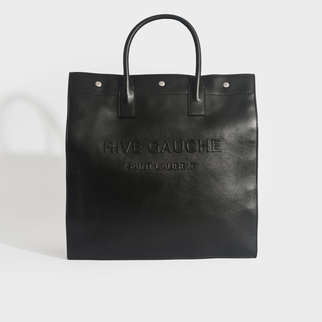 Front of the SAINT LAURENT North/South Rive Gauche Tote Bag in Black Leather