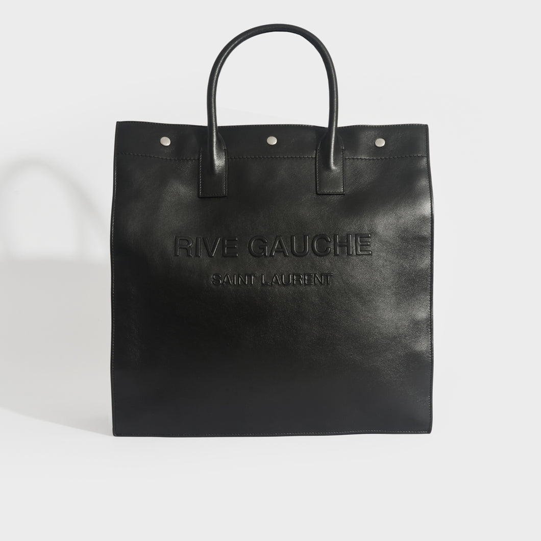 SAINT LAURENT N S Rive Gauche Tote Bag in Black Leather COCOON