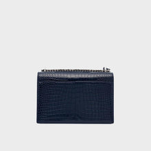 Load image into Gallery viewer, SAINT LAURENT Sunset Medium Croc-Effect Leather Shoulder Bag in Navy