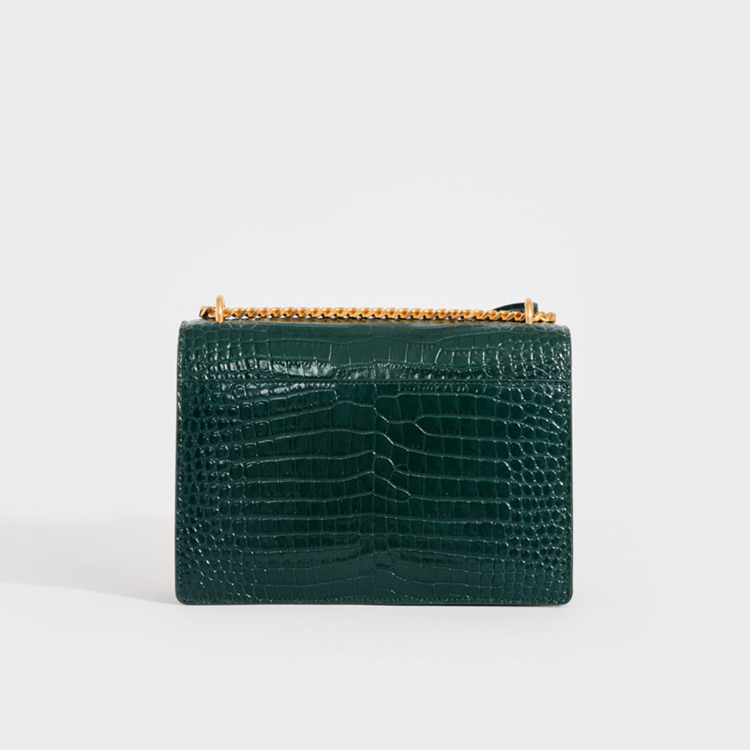 Sunset Medium Leather Shoulder Bag in Dark Mint