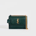 SAINT LAURENT Sunset Medium Leather Shoulder Bag in Dark Mint