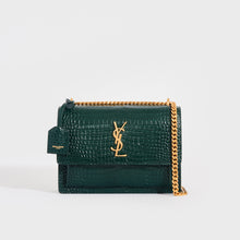 Load image into Gallery viewer, SAINT LAURENT Sunset Medium Leather Shoulder Bag in Dark Mint