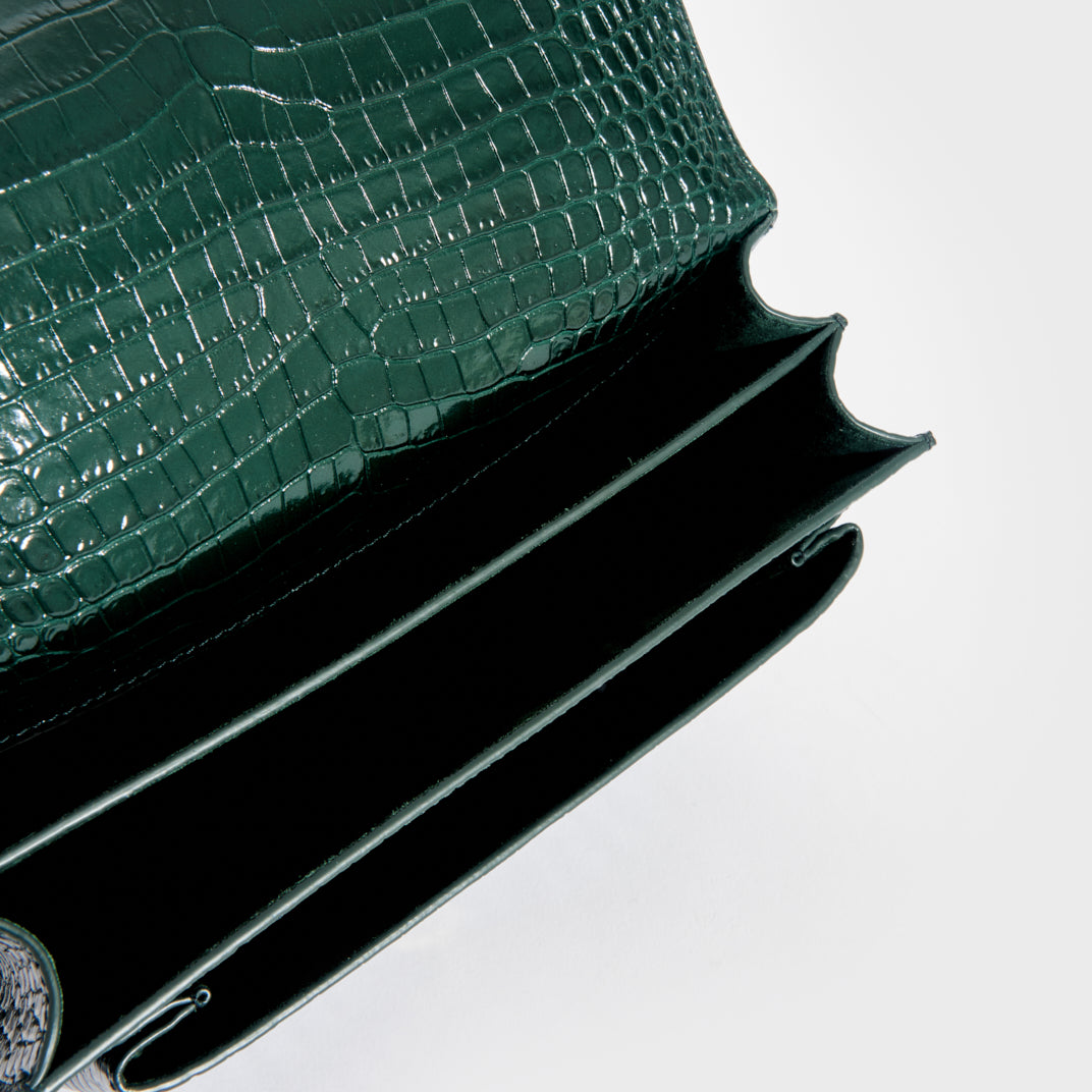 Sunset Medium Leather Shoulder Bag in Dark Mint