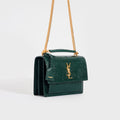 Sunset Medium Leather Shoulder Bag in Dark Mint