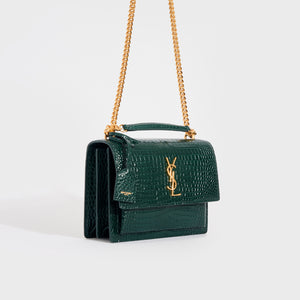 SAINT LAURENT Sunset Medium Leather Shoulder Bag in Dark Mint