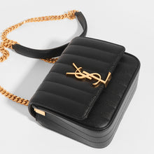 Load image into Gallery viewer, Top view of SAINT LAURENT Vicky Grained Leather Crossbody in Black